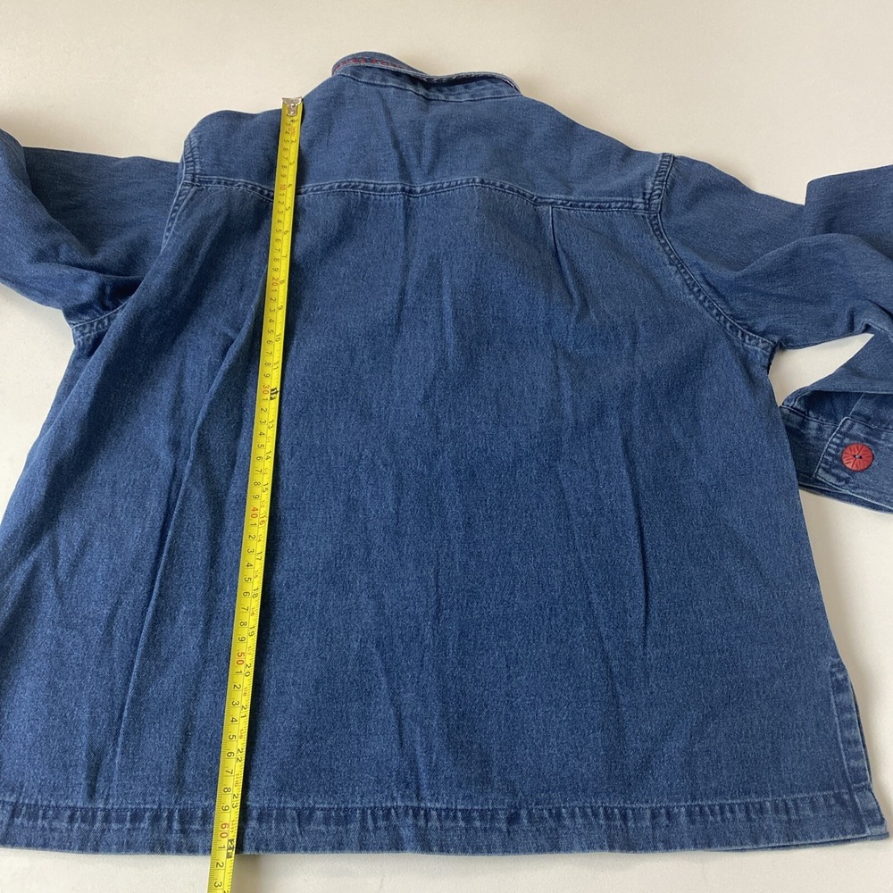 Dressbarn Womens M Christmas Theme Button up Shirt Trim Denim Top NWT! cotton - Picture 12 of 14